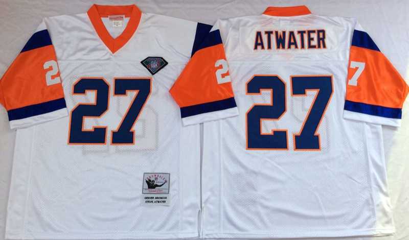 Broncos 27 Steve Atwater White M&N Throwback Jersey